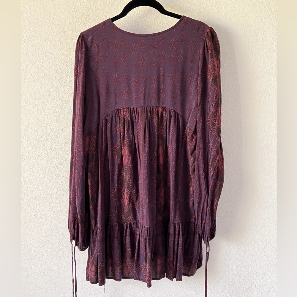 Free People Flowy Bohemian Purple Orchid Floral Tunic Mini Dress Size Small - Picture 7 of 15